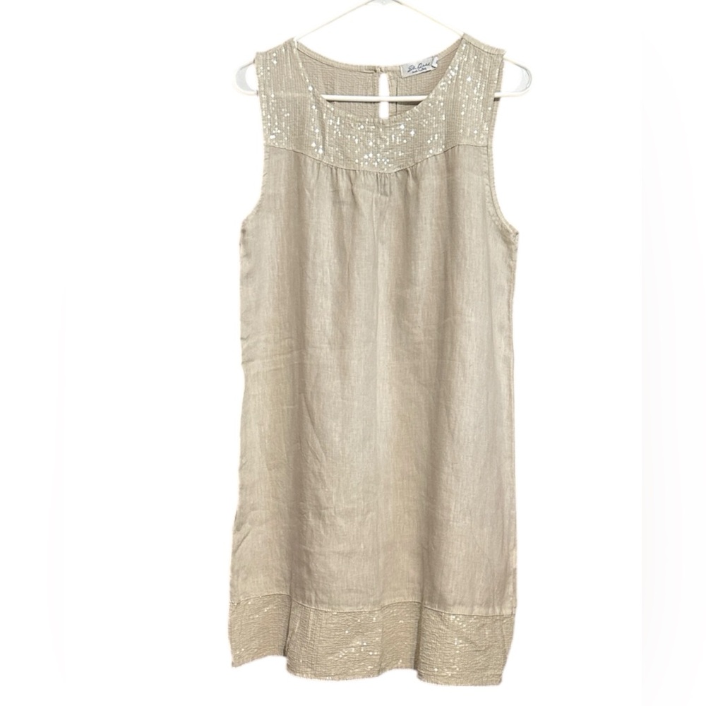 Blue Orchid Made in Italy Elegant Cream Linen Sleeveless Dress